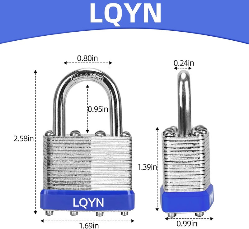 SQYN Padlocks with Same Key, 6 Pcs Laminated Keyed Padlock (1-9/16", 40mm), Keyed Alike Locks, Normal Shackle, for Storage Locker, Hasp Latch, Toolbox, Sheds - Image 5